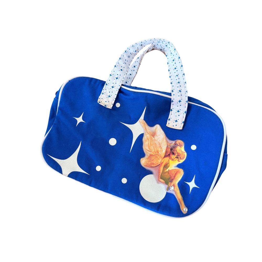 Vintage Y2K Disney Tinker Bell Mini Duffel Bag Blue Canvas Star Print